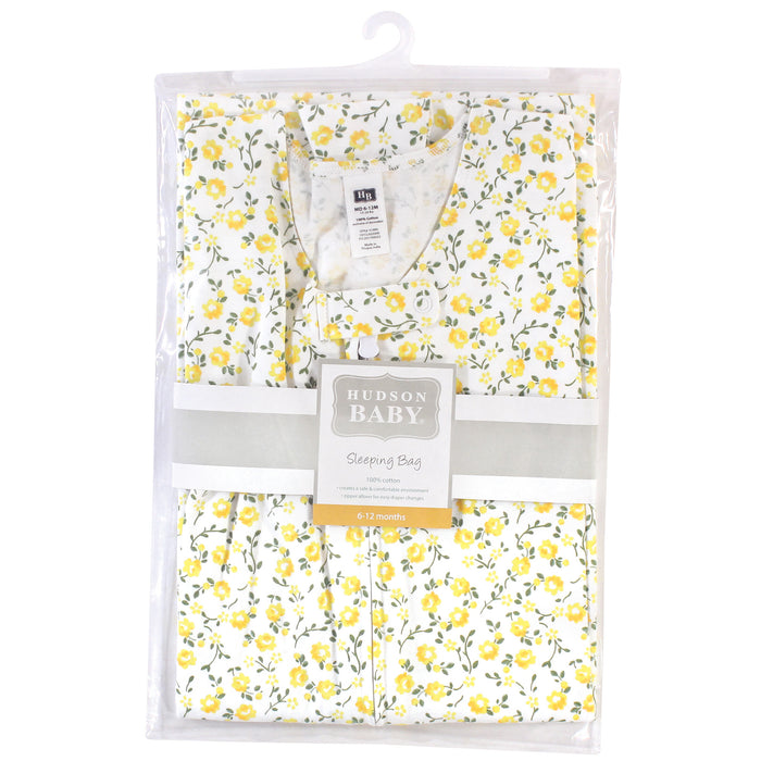 Hudson Baby Infant Girl Cotton Sleeveless Wearable Blanket, Yellow Flower