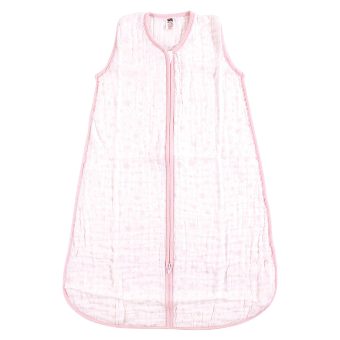 Hudson Baby Infant Girl Muslin Cotton Sleeveless Wearable Blanket, Pink Stars