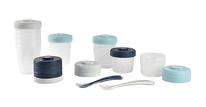 BEABA Clip Containers Set of 12 + Spoons - Rain