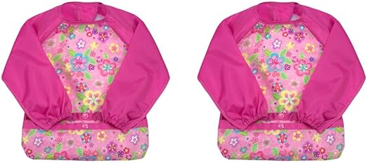 Green Sprouts Snap & Go Easy-wear Long Sleeve Bib 2T-4T Pink Flower Field