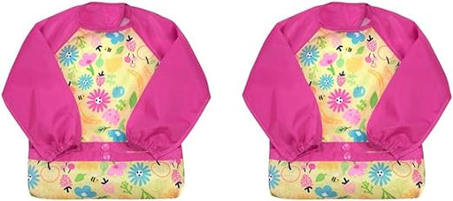 Green Sprouts Snap & Go Easy-wear Long Sleeve Bib 2T-4T Pink Bee Floral