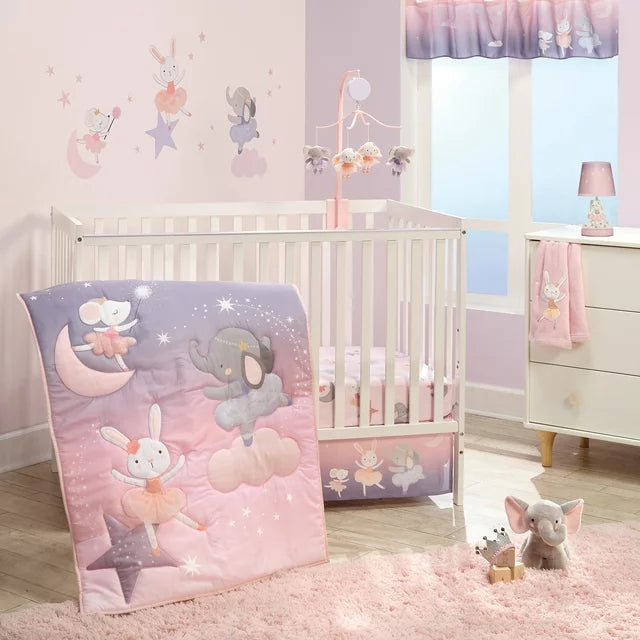 Bedtime Originals Tiny Dancer Bunny & Stars Pink Nursery Lamp w Shade & Bulb
