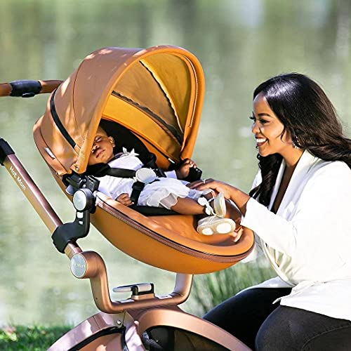 Hot Mom Baby Stroller: Height-Adjustable Seat and Reclining Baby Carriage in Brown
