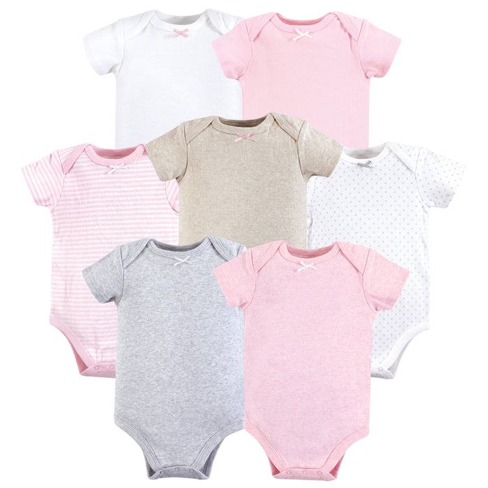 Hudson Baby Infant Girl Cotton Bodysuits 7 Pack, Girl Basic