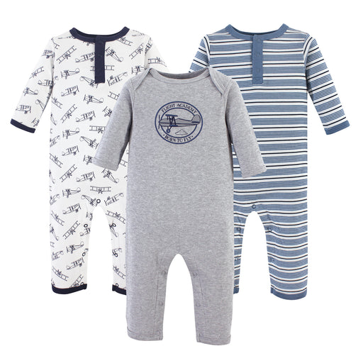 Hudson Baby Infant Boy Cotton Coveralls 3 Pack, Aviation
