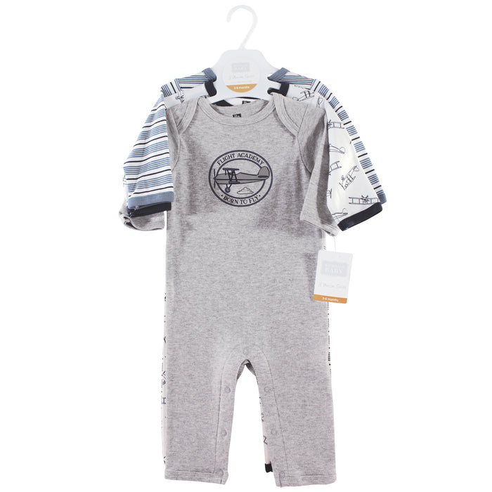 Hudson Baby Infant Boy Cotton Coveralls 3 Pack, Aviation
