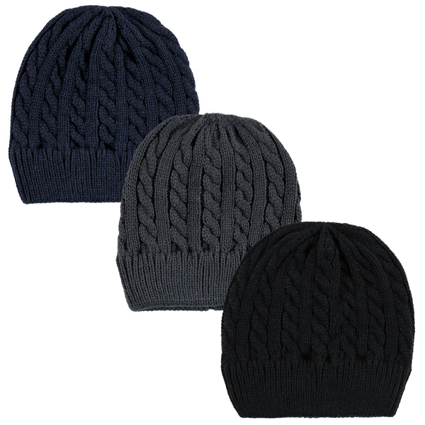 Hudson Baby Family Knitted Caps 3 Pack, Black Blue