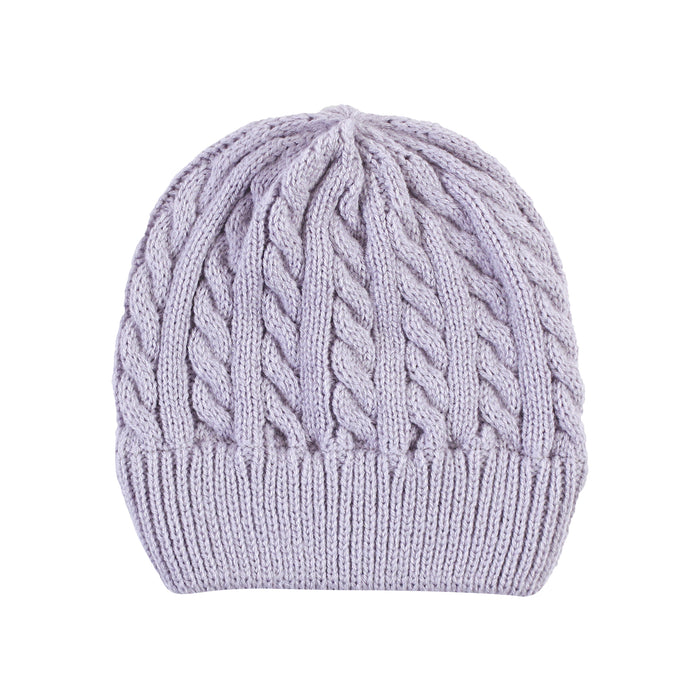 Hudson Baby Infant Girl Knit Cuffed Beanie 3 Pack, Lilac Cream