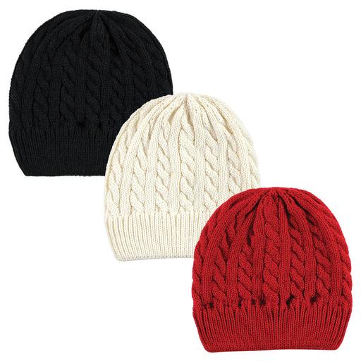 Hudson Baby Family Knitted Caps 3 Pack, Black Red