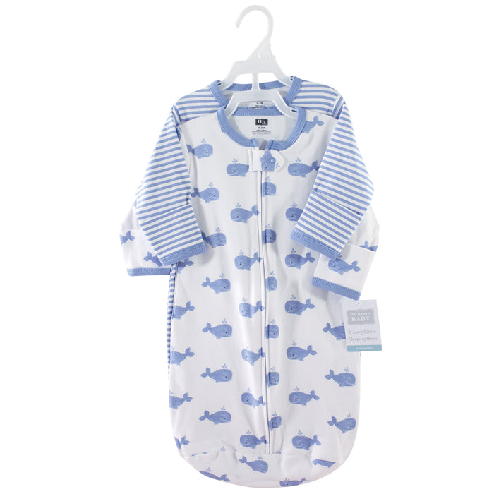 Hudson Baby Infant Boy Cotton Long-Sleeve Wearable Blanket, Blue Whales