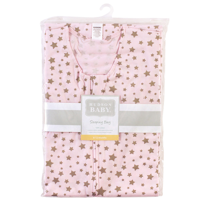 Hudson Baby Infant Girl Cotton Sleeveless Wearable Blanket, Gold Pink Star