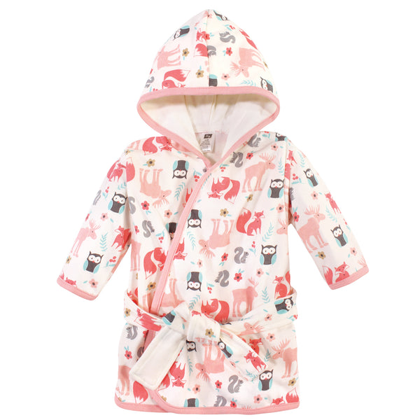 Hudson Baby Infant Girl Cotton Rich Bathrobe, Girl Forest, 0-9 Months