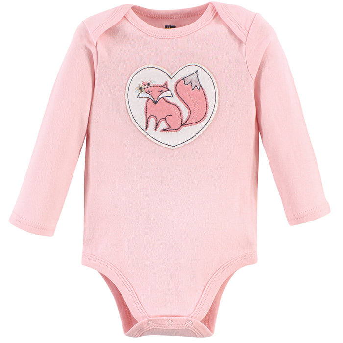 Hudson Baby Infant Girl Cotton Long-Sleeve Bodysuits 5-pack, Pink Forest