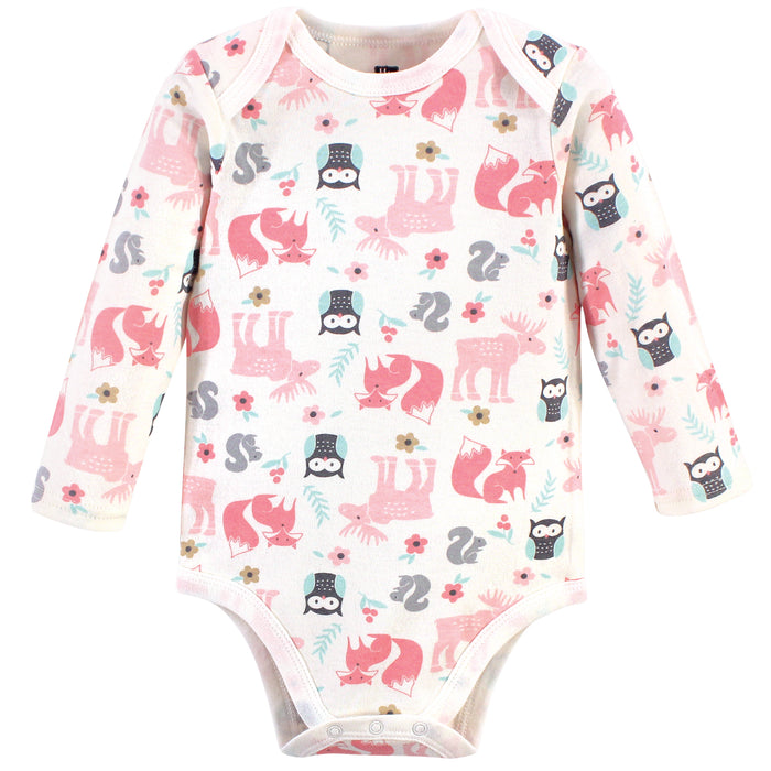 Hudson Baby Infant Girl Cotton Long-Sleeve Bodysuits 5-pack, Pink Forest