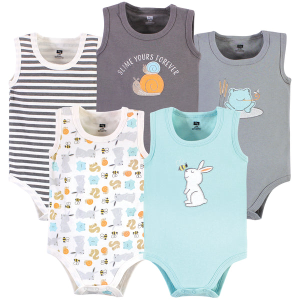 Hudson Baby Cotton Sleeveless Bodysuits, Bunny and Bee, 5-Pack