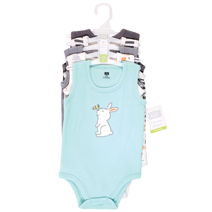 Hudson Baby Cotton Sleeveless Bodysuits, Bunny and Bee, 5-Pack