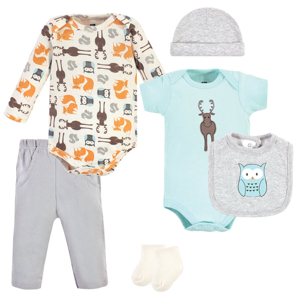 Hudson Baby Infant Gender Neutral Cotton Layette Set, Moose