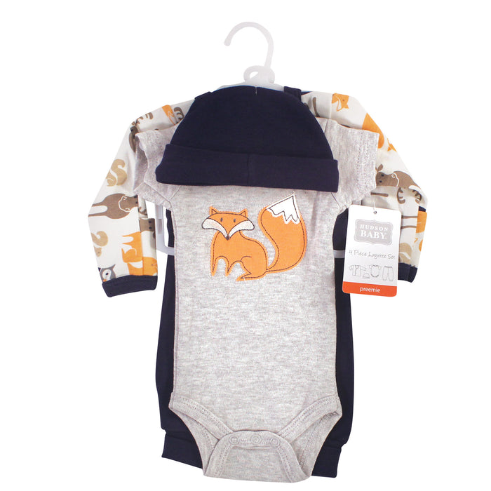Hudson Baby Infant Boy Preemie Layette Set 4-Piece, Orange Fox
