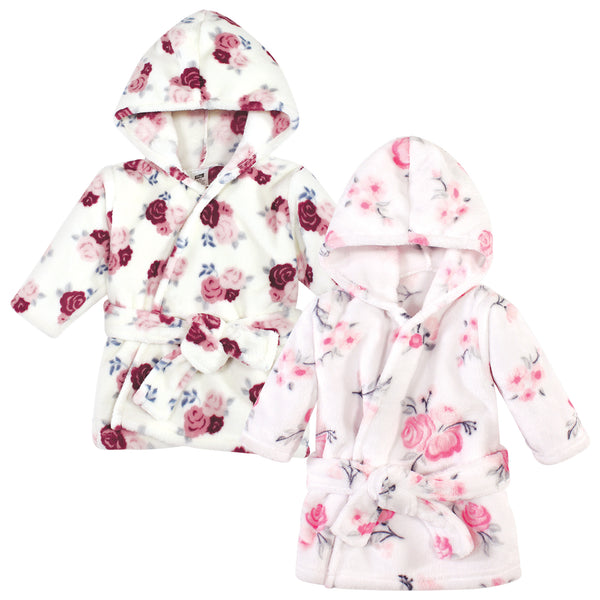 Hudson Baby 2 Piece Plush Animal Face Bathrobe, Pink Floral