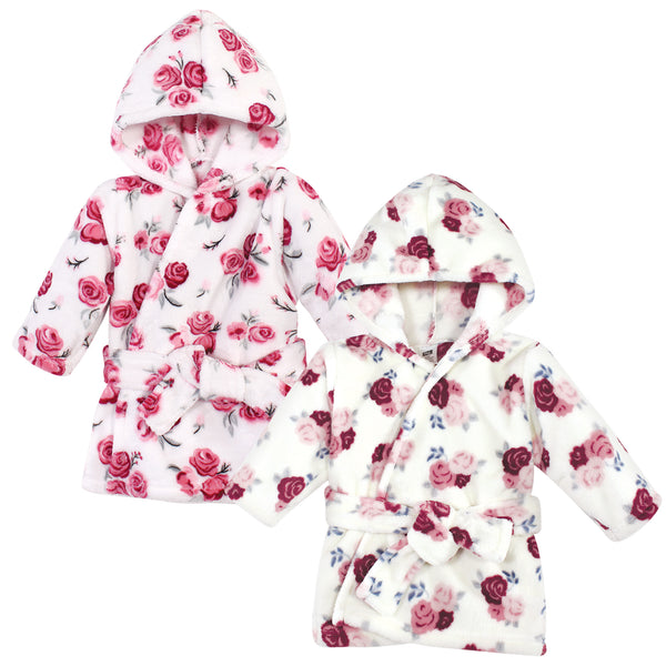 Hudson Baby 2 Piece Plush Bathrobe, Rose Floral