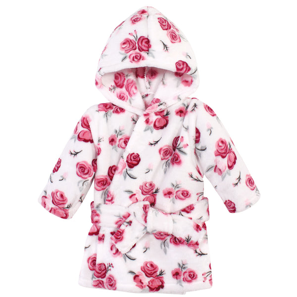 Hudson Baby Infant Girl Plush Animal Face Bathrobe, Rose, 0-9 Months