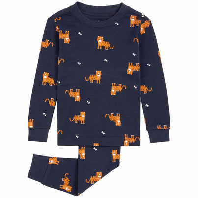 Petit Lem Baby Top + Pant Knit PJ Set Navy Tigers