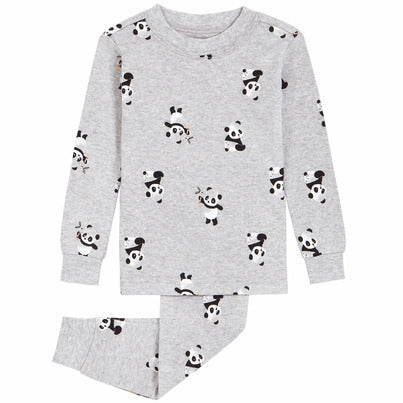Petit Lem Baby Top + Pant Knit PJ Set Medium Heather Grey Pandas