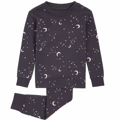 Petit Lem Baby Top + Pant Knit PJ Set Dark Grey Moon & Stars