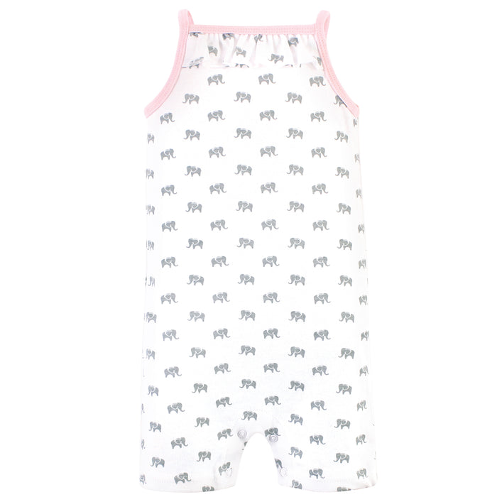 Hudson Baby Infant Girl Cotton Rompers 3 Pack, Elephant