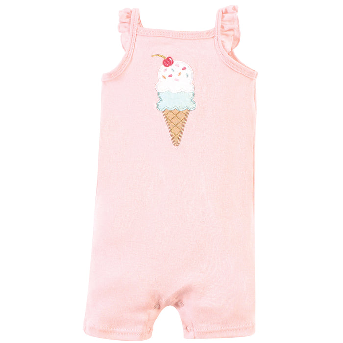 Hudson Baby Infant Girl Cotton Rompers 3 Pack, Ice Cream