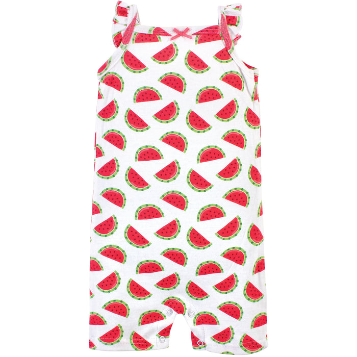 Hudson Baby Infant Girl Cotton Rompers 3 Pack, Watermelon