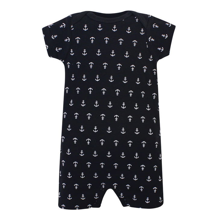 Hudson Baby Infant Boy Cotton Rompers 3 Pack, Pirate Ship