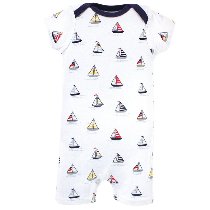 Hudson Baby Infant Boy Cotton Rompers 3 Pack, Sailboat