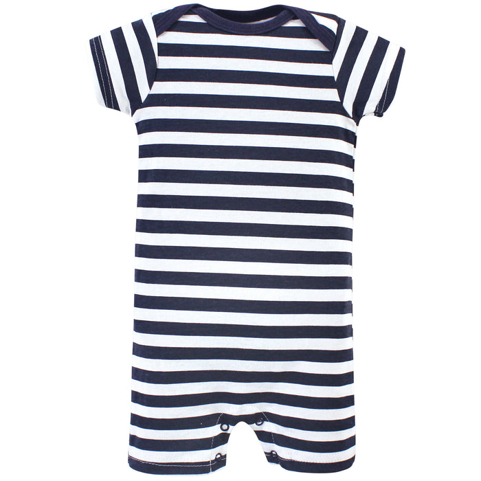 Hudson Baby Infant Boy Cotton Rompers 3 Pack, Sailboat