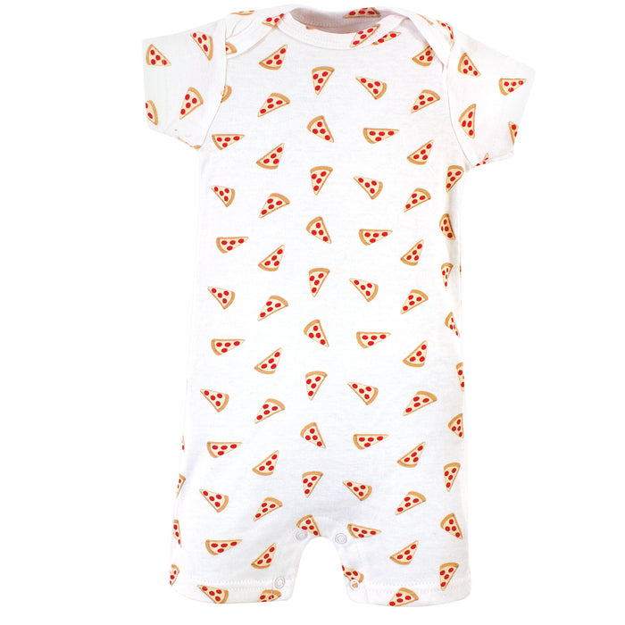 Hudson Baby Infant Boy Cotton Rompers 3 Pack, Pizza