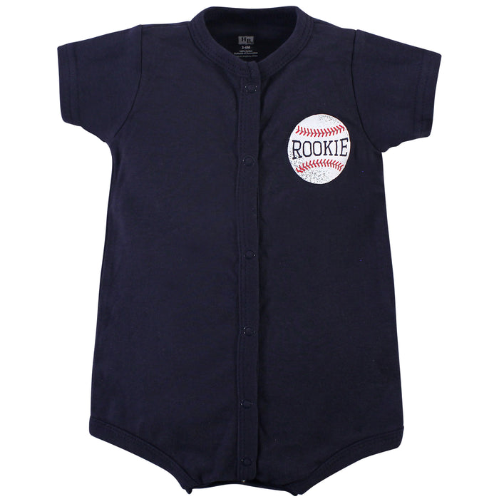 Hudson Baby Infant Boy Cotton Rompers 3 Pack, Baseball