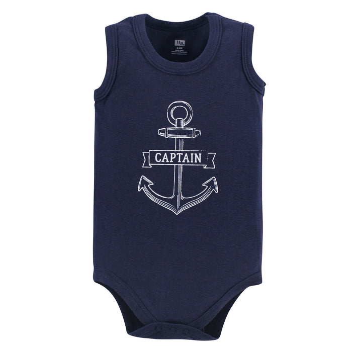 Hudson Baby Infant Boy Cotton Sleeveless Bodysuits 5 Pack, Captain