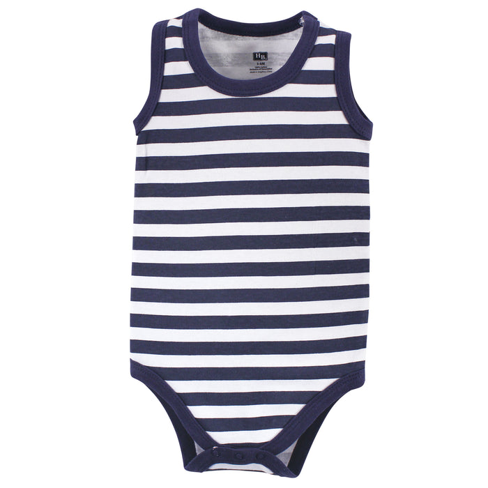 Hudson Baby Infant Boy Cotton Sleeveless Bodysuits 5 Pack, Captain