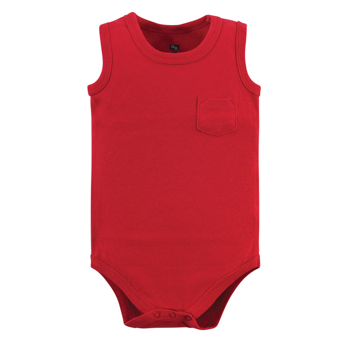 Hudson Baby Infant Boy Cotton Sleeveless Bodysuits 5 Pack, Captain