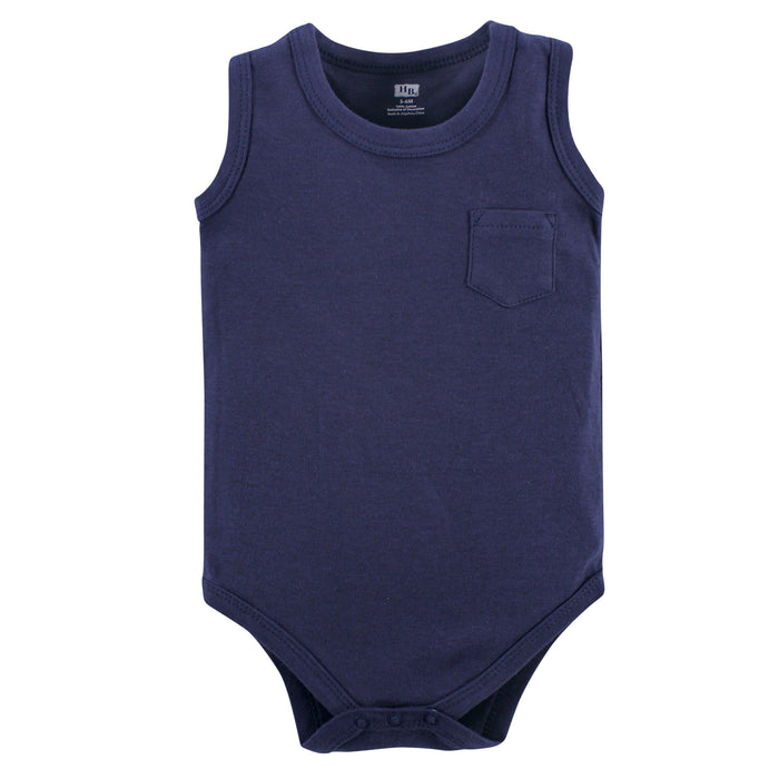 Hudson Baby Infant Boy Cotton Sleeveless Bodysuits 5 Pack, Sloth