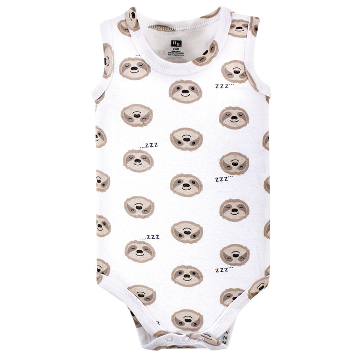 Hudson Baby Infant Boy Cotton Sleeveless Bodysuits 5 Pack, Sloth