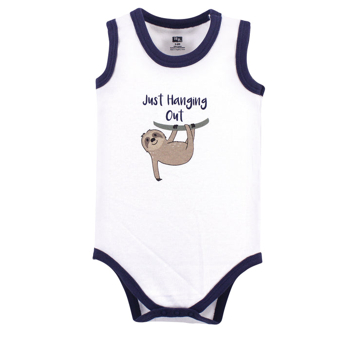 Hudson Baby Infant Boy Cotton Sleeveless Bodysuits 5 Pack, Sloth