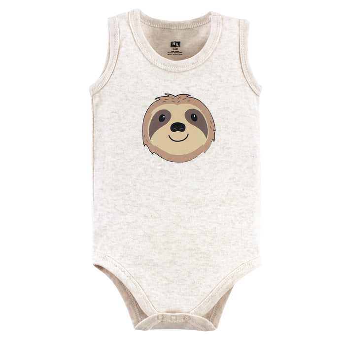 Hudson Baby Infant Boy Cotton Sleeveless Bodysuits 5 Pack, Sloth