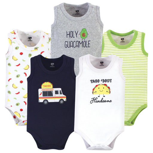 Hudson Baby Infant Boy Cotton Sleeveless Bodysuits 5 Pack, Taco Truck