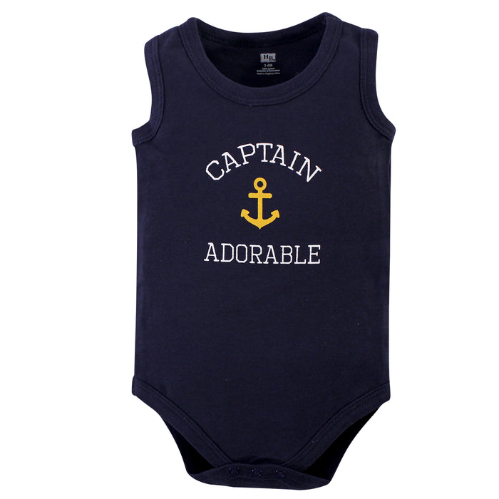 Hudson Baby Infant Boy Cotton Sleeveless Bodysuits 5 Pack, Sailor Dog