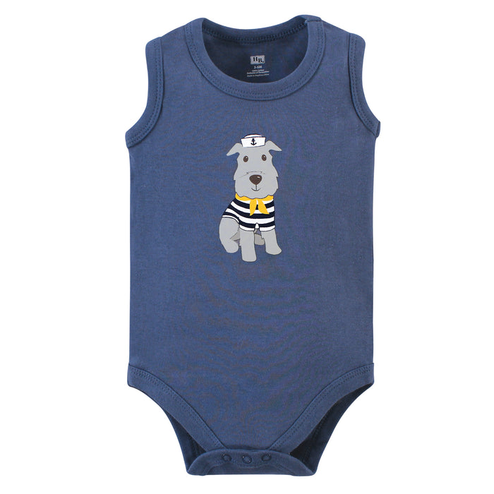 Hudson Baby Infant Boy Cotton Sleeveless Bodysuits 5 Pack, Sailor Dog