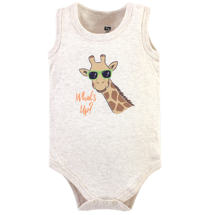 Hudson Baby Infant Boy Cotton Sleeveless Bodysuits 5 Pack, Wild Safari