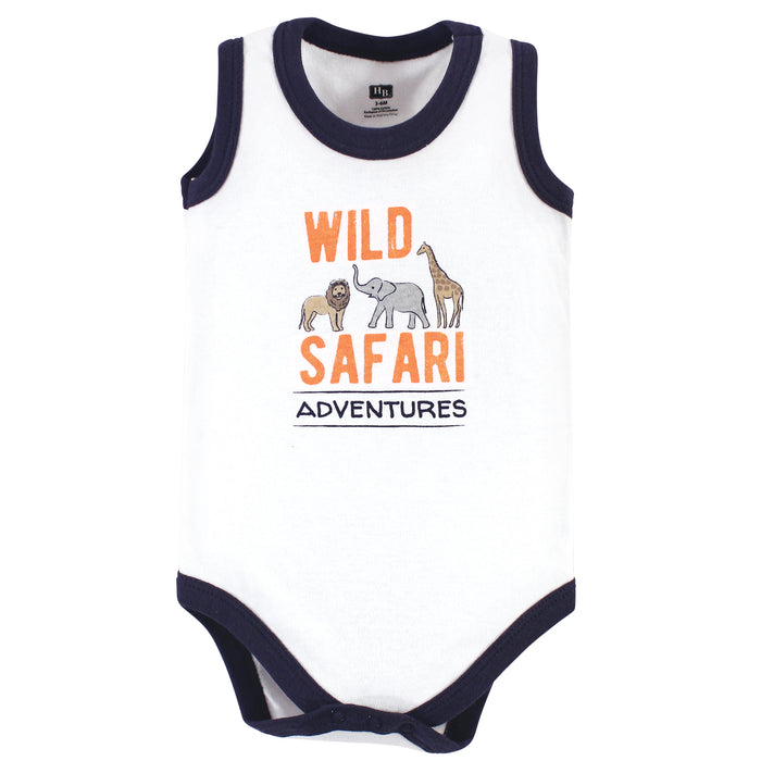 Hudson Baby Infant Boy Cotton Sleeveless Bodysuits 5 Pack, Wild Safari