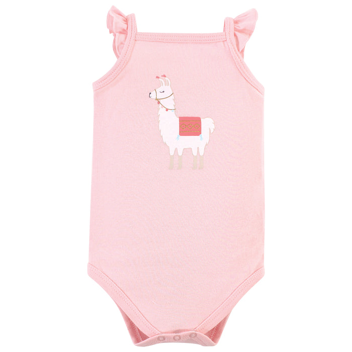 Hudson Baby Infant Girl Cotton Sleeveless Bodysuits 5 Pack, Llama