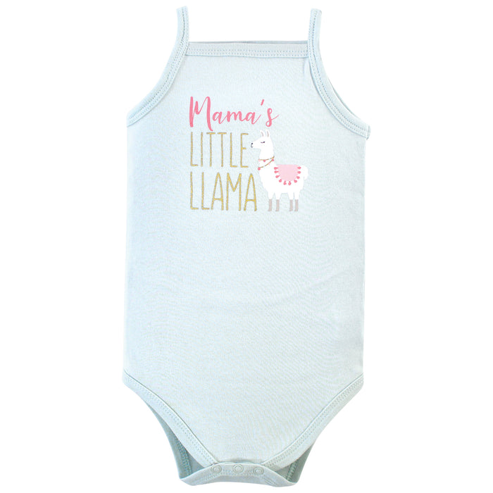 Hudson Baby Infant Girl Cotton Sleeveless Bodysuits 5 Pack, Llama
